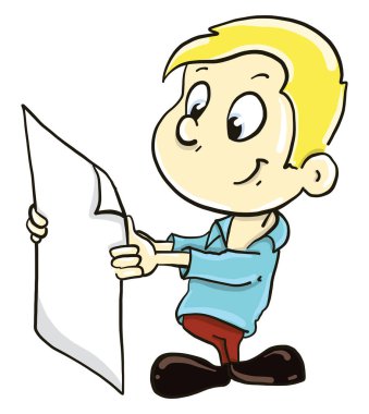 Beyaz arkaplanda bir parça kağıt, illüstrasyon, vektör olan çocuk