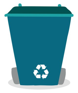 Mavi çöp kutusu, illüstrasyon, beyaz arkaplanda vektör