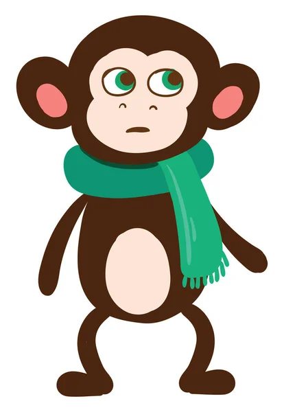 带绿色围巾的猴子 白色背景上的矢量 — 图库矢量图片
