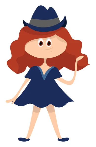 Chica Con Sombrero Azul Ilustración Vector Sobre Fondo Blanco — Vector de stock