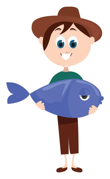 Pescador Con Pez Ilustración Vector Sobre Fondo Blanco — Archivo Imágenes Vectoriales