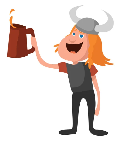 Viking Beber Cerveja Ilustração Vetor Sobre Fundo Branco —  Vetores de Stock