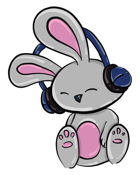 Bunny Blue Headphones Illustration Vector White Background — Stock Vector