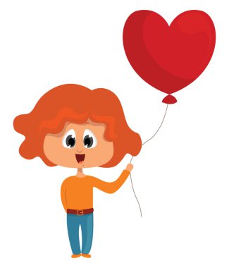 Kırmızı balonlu kız, illüstrasyon, beyaz arkaplanda vektör