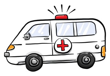 Ambulans arabası, illüstrasyon, beyaz arkaplanda vektör