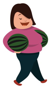 Büyük karpuzlu kadın, resimli, beyaz arka planda vektör.