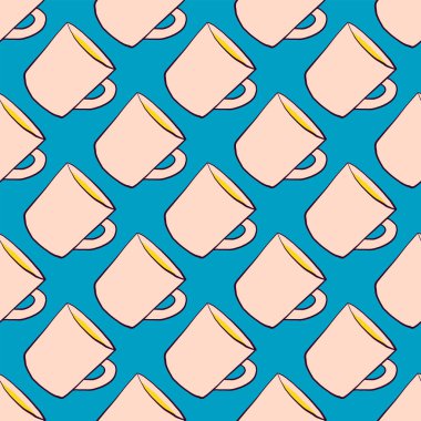 Çay fincanları deseni, resimleme, beyaz arkaplan üzerindeki vektör