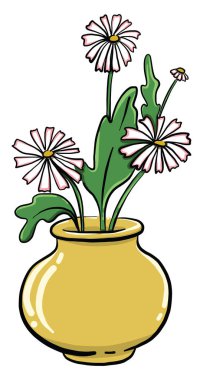 Saksıda çiçekler, illüstrasyon, beyaz arkaplanda vektör