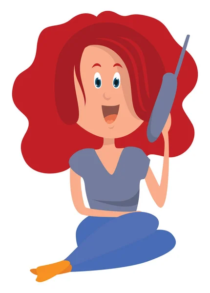 Vrouw Met Telefoon Illustratie Vector Witte Achtergrond — Stockvector