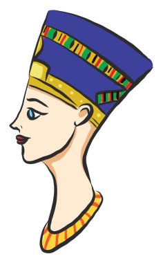 Mısır Kraliçesi Nefertiti, illüstrasyon, beyaz arkaplanda vektör