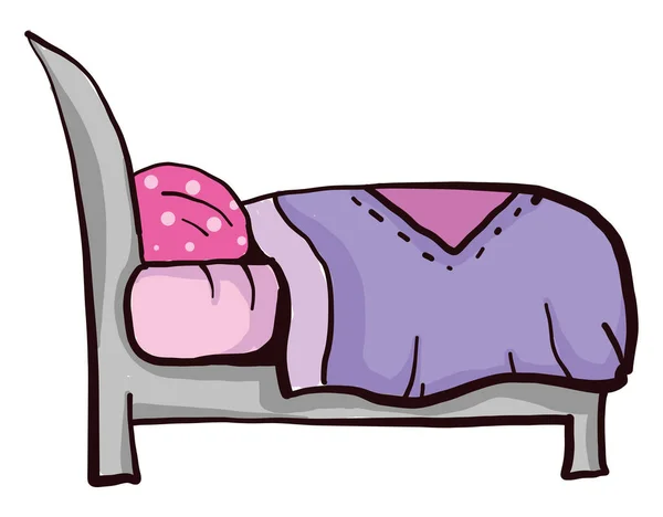 紫色の毛布 イラスト 白い背景のベクトル付きのベッド — ストックベクタ