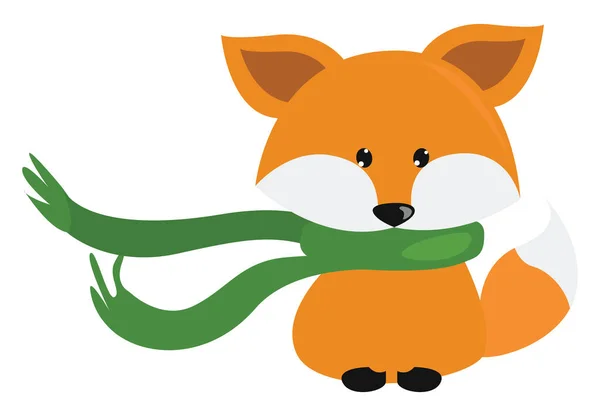 Fox Con Bufanda Verde Ilustración Vector Sobre Fondo Blanco — Vector de stock