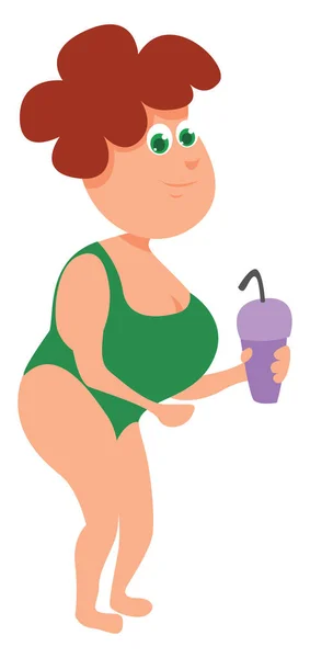 Mujer Con Traje Baño Verde Ilustración Vector Sobre Fondo Blanco — Archivo Imágenes Vectoriales