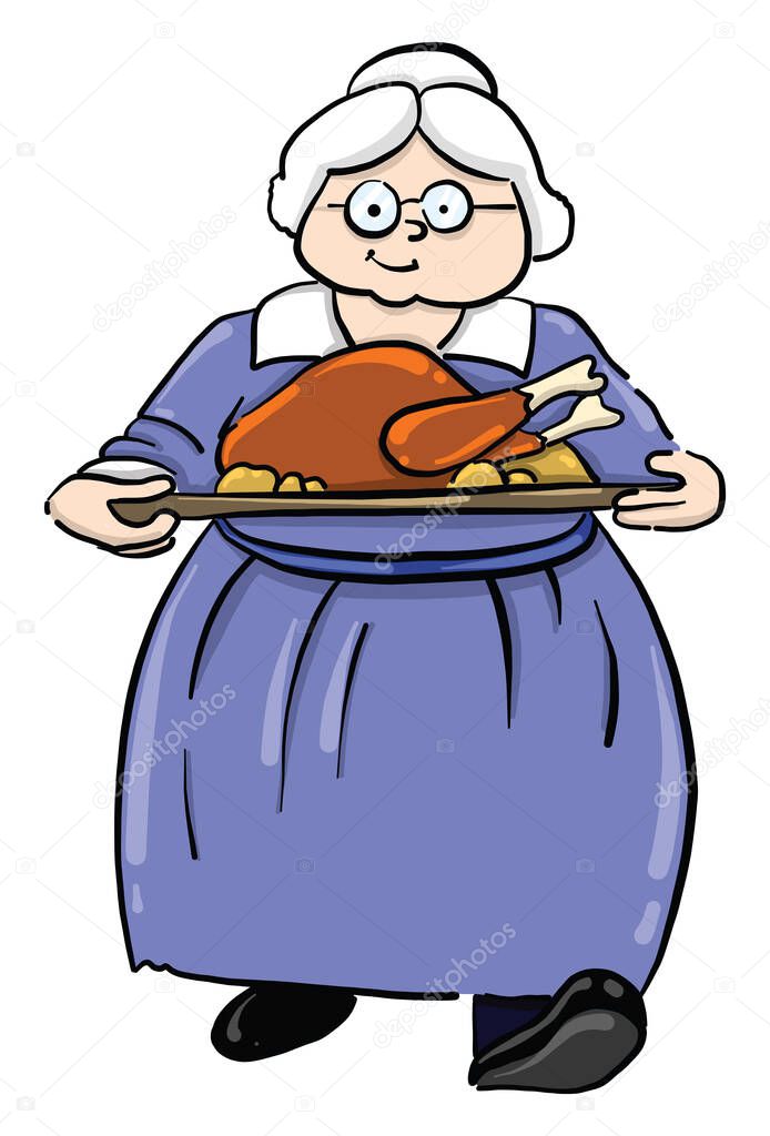 Granny cooking , illustration, vector on white background