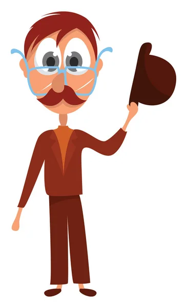 Homme Avec Chapeau Lunettes Illustration Vecteur Sur Fond Blanc — Image vectorielle