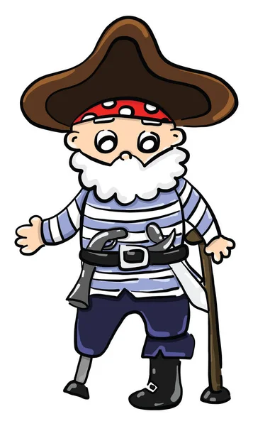 Vieil Homme Pirate Illustration Vecteur Sur Fond Blanc — Image vectorielle