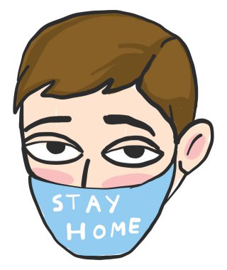 Tıbbi maskeli çocuk, illüstrasyon, beyaz arka planda vektör.