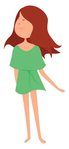 Chica Vestido Verano Verde Ilustración Vector Sobre Fondo Blanco — Vector de stock