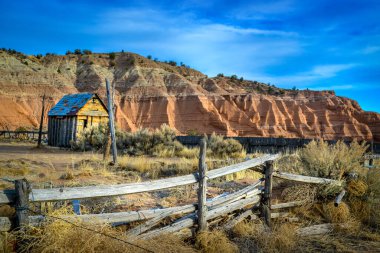 Arizona 'nın çorak çölünde terk edilmiş bir çiftçi kulübesi.