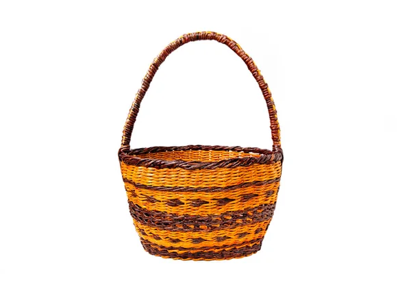 Wicker Brown Basket Handles Isolated White Background — Stock Photo, Image