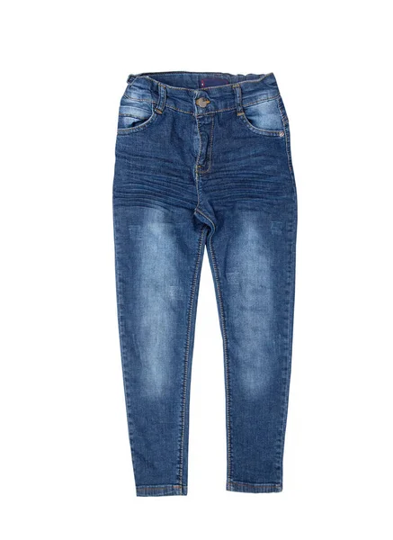 Calça Jeans Azul Menino Isolado Fundo Branco — Fotografia de Stock