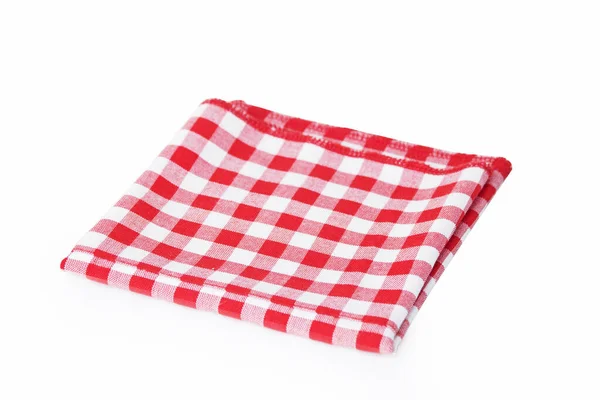 Red Checkered Tablecloth Folded Two Isolated White Background — Stock Photo, Image