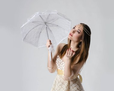 dantel şemsiye ile güzel kız