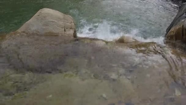 Przepływ rzeki z zielonym wzburzonej wodzie — Wideo stockowe
