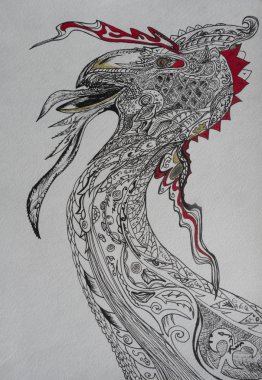 Dragon-kuş bir tükenmez kalemle çizilir. Güzel illüstrasyon.