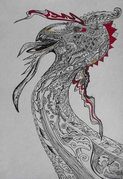 Dragon-bird se dibuja con un bolígrafo. Hermosa ilustración . — Foto de Stock