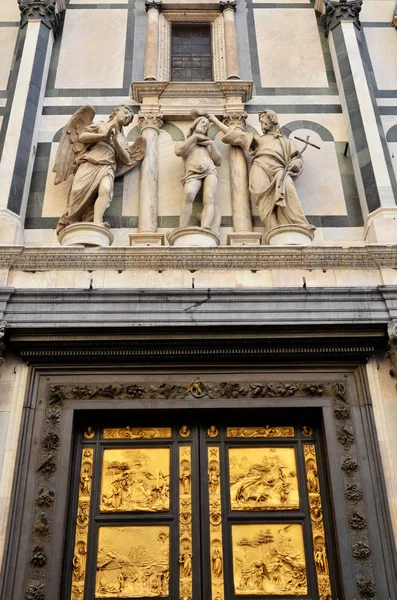 Porte Statues Bronze Doré Baptistère Florence — Photo