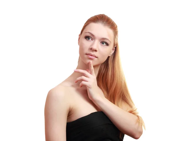 Flirt-Mädchen. Porträt aus nächster Nähe. weibliches junges blondes Modell. blu — Stockfoto