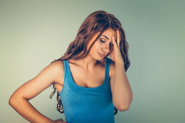 Close up portrait unhappy stressed sad lonely young woman