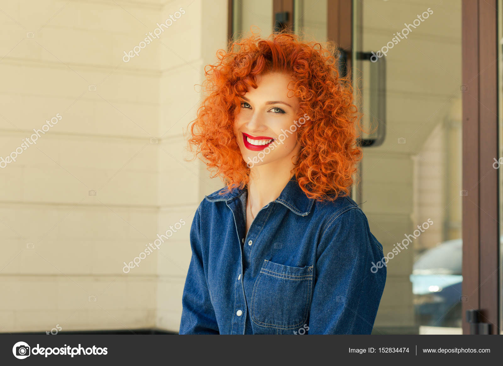 Close Up Portrait Of A Happy Beautiful Red Headed Girl Wonderful