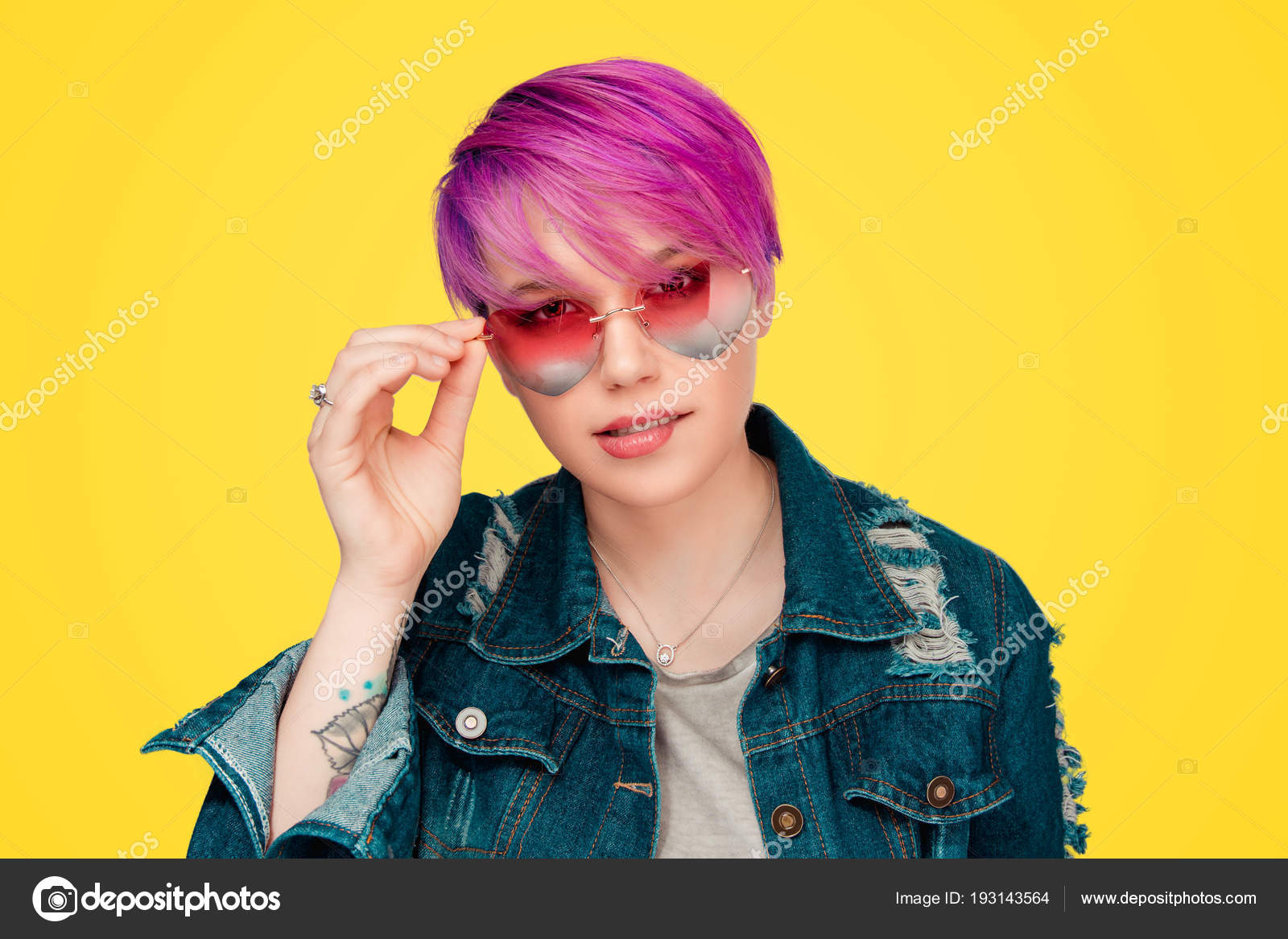 Magenta Purple Hair Woman With Magenta Purple Hair Holding