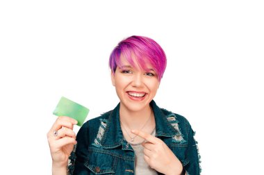 Modern çekici kadın kız gösteren kağıt kartı