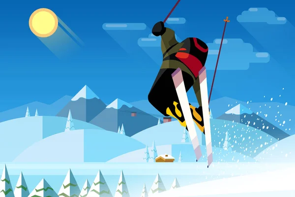 Jongeman Vrouw Rijden Ski Sneeuw Bergen Een Zonnige Winterdag Met — Stockfoto