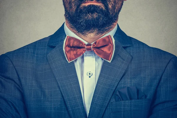 Groom Style Concept Masculine Blue Navy Suit Red Bow Tie — Stock Photo, Image