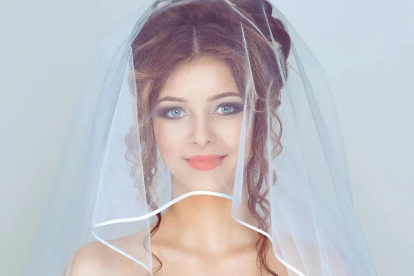 Echtgenote Close Shot Van Elegante Brunette Meisje Vrouw Bruid Poseren — Stockfoto