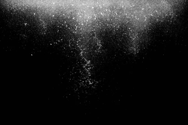 Gefrierbewegung Des Fallenden Weißen Sternenpulvers Isoliert Auf Schwarzem Dunklem Hintergrund — Stockfoto