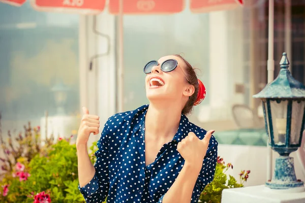 Happiness Closeup Portrait Happy Excited Young Pretty Woman Fashion Girl — Stock Photo, Image