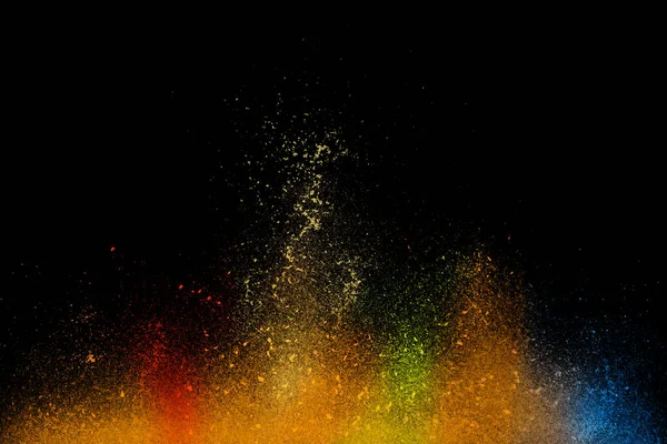 Freeze Motion Colorful Powder Coming Isolated Black Background Abstract Design — Stock Photo, Image