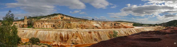 Mine de Sao Domingos Cheminée et usines de trituration le long d'un chemin de fer — Photo