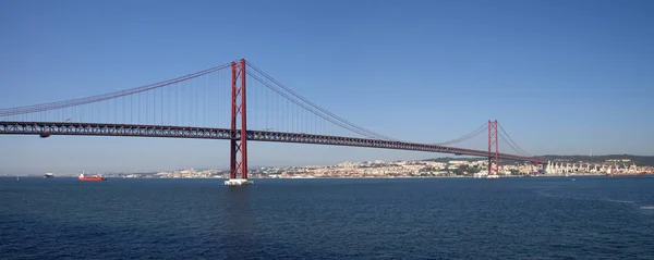 Lissabon 25 april brug panorama gezien vanaf waterniveau Rechtenvrije Stockfoto's