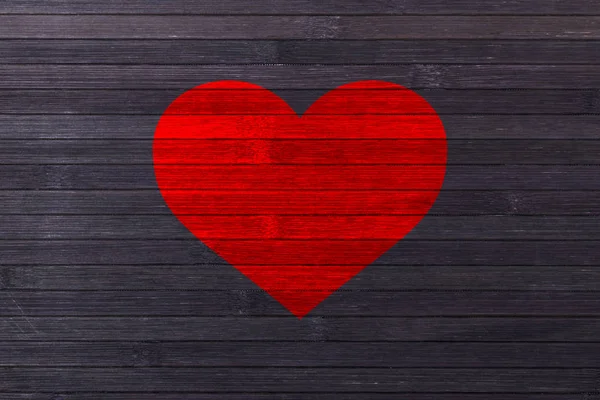 木材纹理背景红色打印的心形状的情人节 — 图库照片