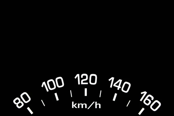 Close up shot of a car speedometer on black background — Stock Photo, Image