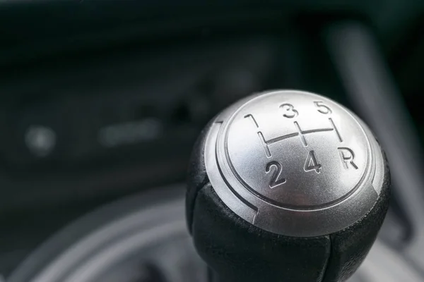 Close up of a gear lever, manual gearbox, car interior details — Stock Photo, Image