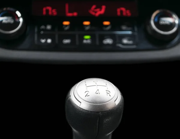 Abstract view of a gear lever, manual gearbox, car interior details — Stock Photo, Image