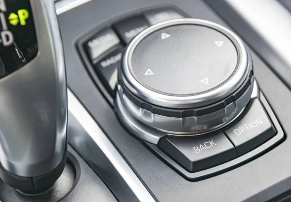 Media and navigation control buttons, Modern car interior detail — Stock Photo, Image