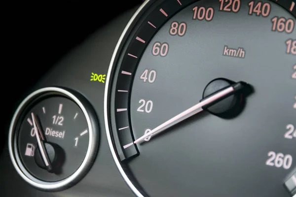 Car instrument panel, dashboard closeup with visible speedometer — Stock Photo, Image
